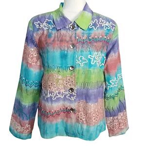 VTG Eclectic Embroidered Button-Up Shacket New Julia Ken Large Women's Jacket